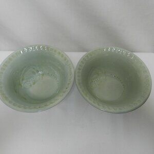 Fitz & Floyd Toulouse Bowl Pair Set 2 ceramic Dish Micro Safe soup cereal Teal